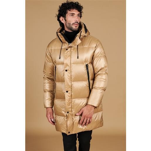 D'Arienzo giaccone lungo in vera piuma colore fango da ripiegare a zaino D'Arienzo