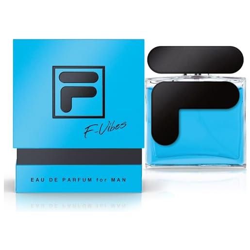 FILA f-vibes eau de parfum for man 100 ml, profumo uomo speziato e legnoso, eau de parfum uomo con note di mandarino, mela e cannella, profumo eau de parfum idea regalo per l'uomo moderno e sportivo