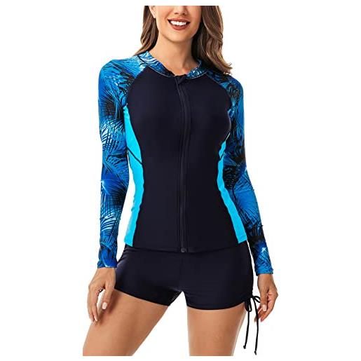 SEAUR rash guard - costume da bagno da donna, a maniche lunghe, upf 50+, protezione uv, 2 pezzi, slim fit, protezione solare, costume da bagno e pantaloncini s, m, l, xl, xxl, 3xl, a04, xl