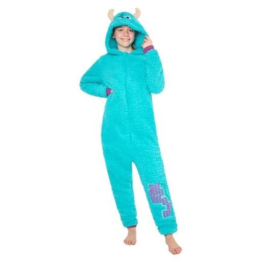 Disney pigiama intero bambina - pigiamone stitch in pile con zip 4-15 anni - pigiami interi con cappuccio gadget regalo (blu sully, 7-8 anni)
