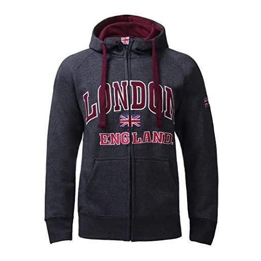 Itzu felpa da uomo london england con cappuccio e zip completa top in cotone union jack jumper, rosa confetto, xl