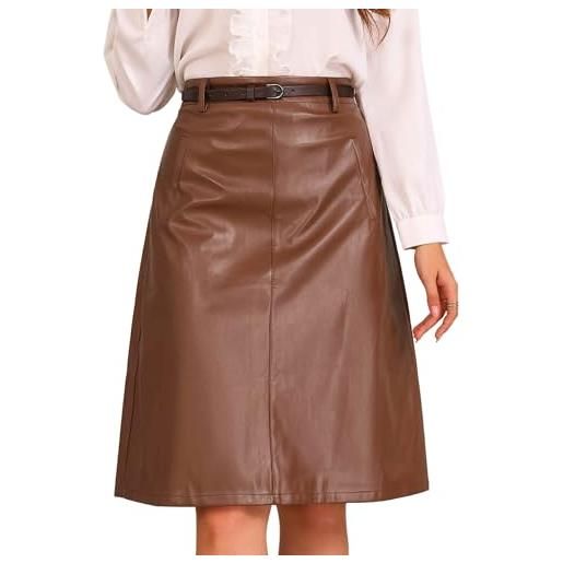 Allegra K donna natalizio gonne in ecopelle per christmas cintura gonna a tubino vintage gonna longuette a vita alta a trapezio di natale marrone m