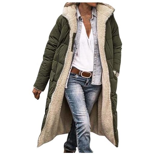 EMUKFD giacche da donna uk piumini reversibili con zip intera giacche lunghe con cappuccio cappotto foderato in pile caldo 2023 vestiti alla moda oversize shearling fleece cappotti lunghi in piumino