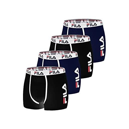 FILA boxer uomo cotone, mutande uomo maglia aerata, traspirante (set di 4), nero, blu, taglie s