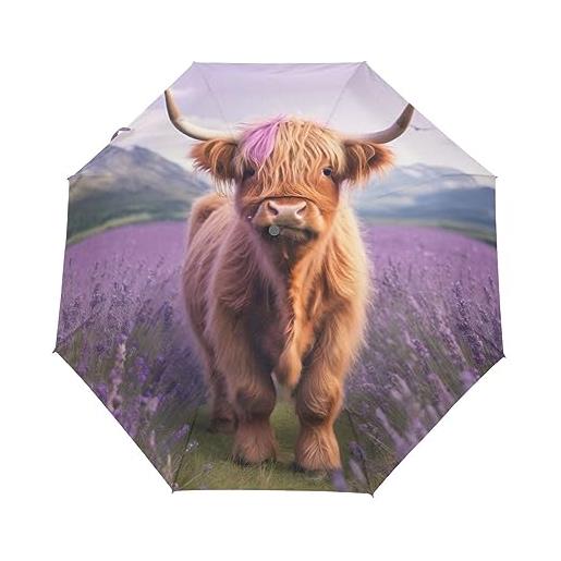 GAIREG carino highland mucca pieghevole ombrello auto aperto compatto leggero ombrelli da viaggio per pioggia
