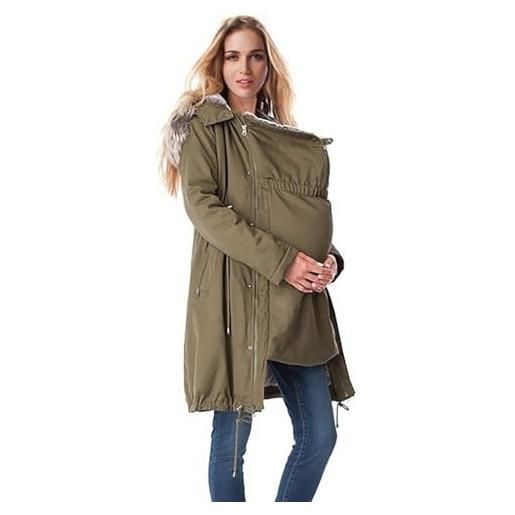 YIzdegg giacca con inserto per neonato, giacca premaman in pile con collo in pelliccia, giacca di cotone, calda moda premaman invernale 3 in 1, giacca da gravidanza con tasche e coulisse, cappotto