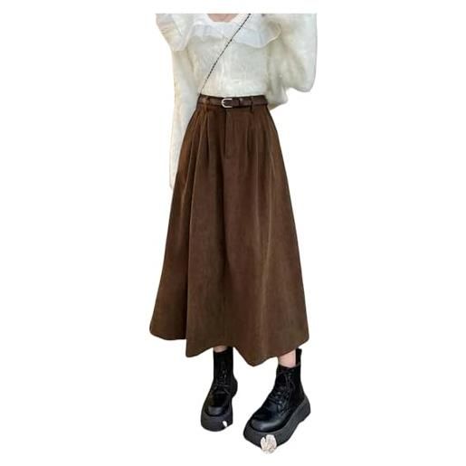 CBLdF gonna lunga donna gonna marrone delle donne autunno inverno a vita alta in velluto gonna lunga stile college a pieghe gonne a-line-marrone-m