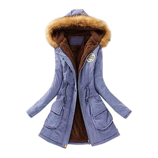 BIISDOST giubbino invernale da donna lungo cappotto invernale caldo da donna lungo caldo foderato con cerniera lunga classico piumino con tasche antivento classics parka invernale, blu marino, xl