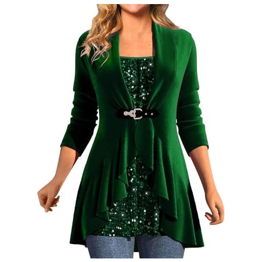 HEONSATI maglietta donna paillettes maglia cerimonia maniche lunghe maglietta glitter casual taglie forti tops brillantini scollo a v camicetta cotone da sera blusa paillettes curvy per feste