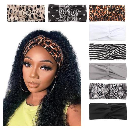 DRESHOW 8 pezzi fasce per capelli elastica turbante fascia capelli cerchietti annodato fasce accessori capelli per donna e ragazza