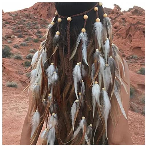 Runrayay fascia di piume boho, fascia hippie per accessori festival, abiti burning man per donne ragazze copricapo cerchi per capelli tassel party cosplay costume decorazione