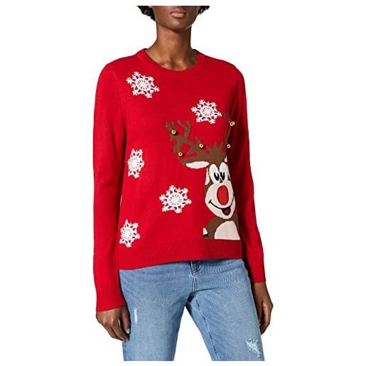 ONLY onlxmas bell l/s pullover cs knt maglione, high risk red/reindeer bells, s donna