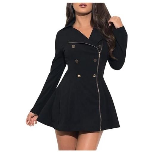 Suncadmious trench doppio petto sottile da donna giacca classico cappotto con risvolto con corsetto giacca con cintura casual business office cappotto doppio petto (nero, s)