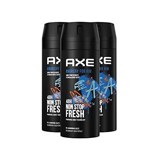 Axe axe bodyspray anarchy for him senza sali di alluminio, 150 ml
