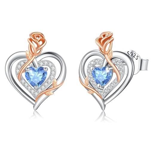 Orecchini Cuore Con Pietra Portafortuna - Argento 925 E Zirconia, Regalo Donna