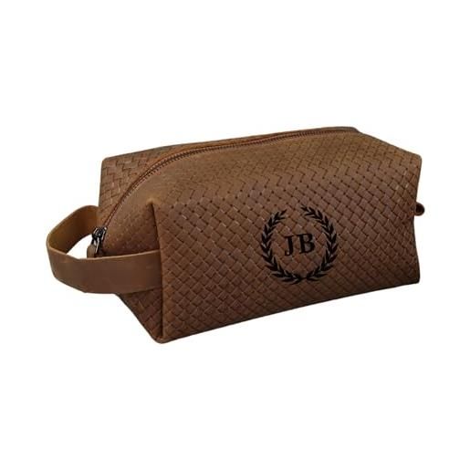 Blade borsa da toilette in vera pelle fatta a mano doppio kit uomo borsa cosmetica borsa regalo per lui - tobacco, tobacco-2