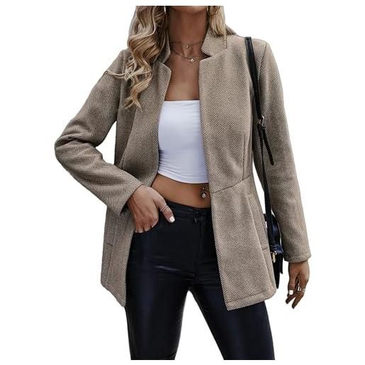 Jhsnjnr donna aperto anteriore elegante blazer manica lunga collo alto caldo giacca lunga cappotto business tweed tuta giacca, nero , m