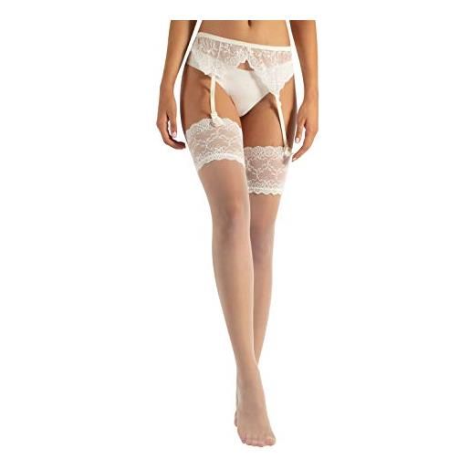CALZITALY pack reggicalze pizzo e calze per reggicalze velate con banda floreale, calze per reggicalze sposa | s, m-l, xl, xxl, 3xl, 4xl | made in italy (pack triangoli, naturale, 1/2)