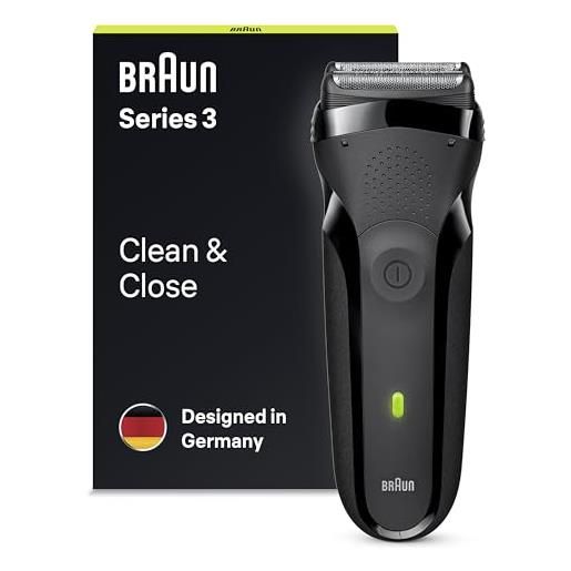 Braun rasoio elettrico da uomo series 3 con regolabarba di precisione, rasoio elettrico da uomo, spina uk a 2 pin, 300, rasoio nero