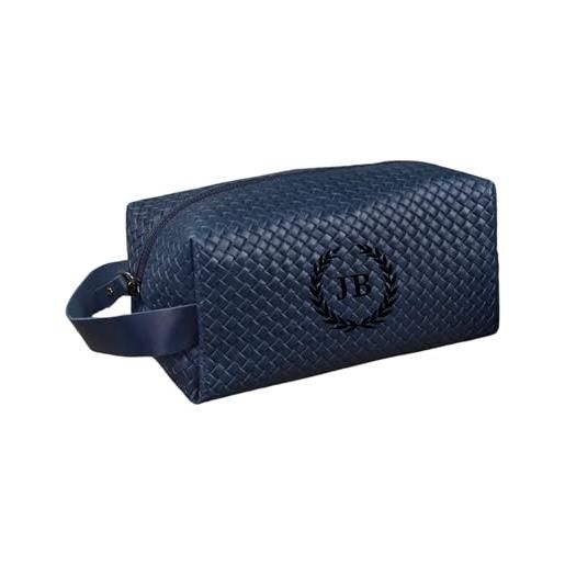 Blade borsa da toilette in vera pelle fatta a mano doppio kit uomo borsa cosmetica borsa regalo per lui - tobacco, blu 2