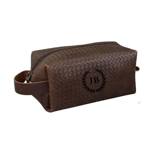 Blade borsa da toilette in vera pelle fatta a mano doppio kit uomo borsa cosmetica borsa regalo per lui - tobacco, marrone-2. 
