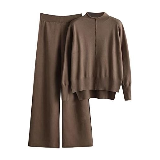Yekdmxop tuta maglia donna elegante completo maglia e pantaloni 2 pezzi curvy set completi maglione maniche lunghe tute in maglia completa coordinato lavorati pullover top da casa loungewear casual invernale