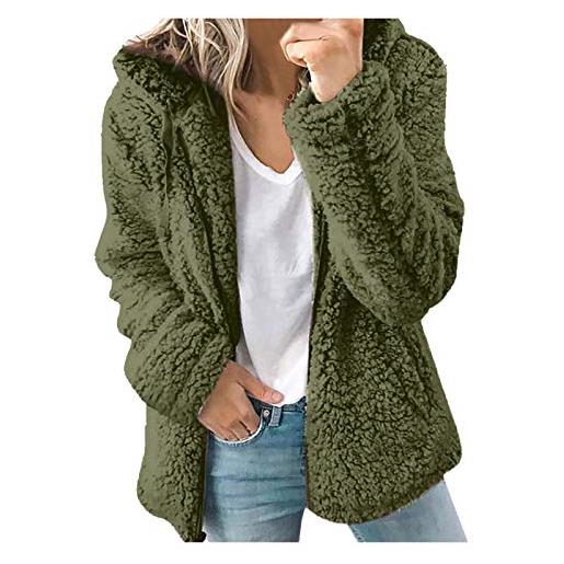 BOTCAM teddy, giacca in pile da donna con cappuccio, a maniche lunghe, in pile fuzzy, con chiusura lampo, leggera e sportiva da donna, adatta per attività all'aria aperta, verde, xxxxl
