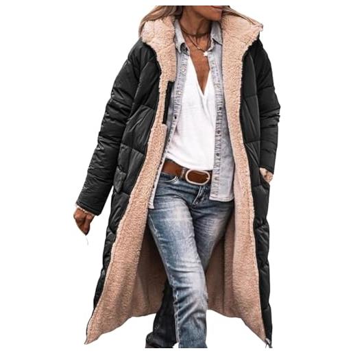 Hecatombic donna autunno e inverno lungo imbottito ispessito caldo antivento piumino cappotto reversibile oversize con tasche cerniera giacca con cappuccio (nero, xxl)