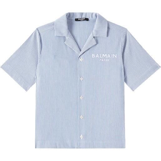 Balmain Kids camicia in misto cotone a righe con logo