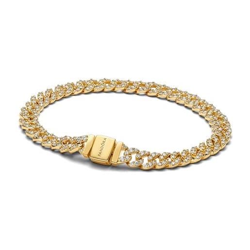 PANDORA timeless pavé cuban 563008c01-20 - bracciale in argento sterling con lega di metallo placcato oro e zirconi, 20 cm, 20 cm, argento sterling, zirconia cubica