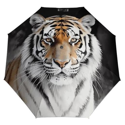LFDSYEOQ ombrello antivento, ombrello pieghevole leggero tigre, piccolo ombrello da viaggio automatico con copertura, una tigre, taglia unica