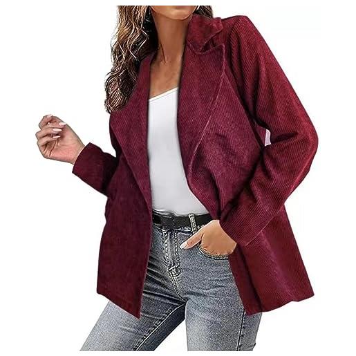 Generic giacca cardigan in velluto a coste tinta unita autunno inverno da donna piumino donna nero cappuccio piumino donna double (beige, m)