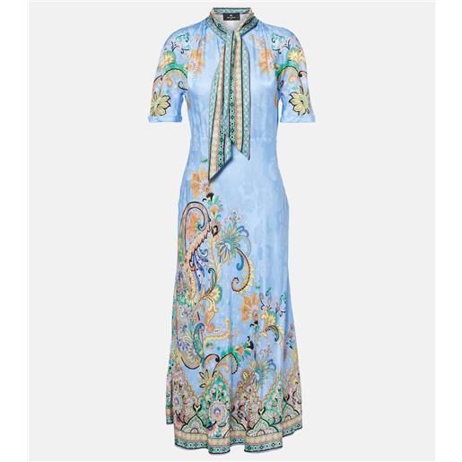 Etro abito midi in raso con stampa paisley