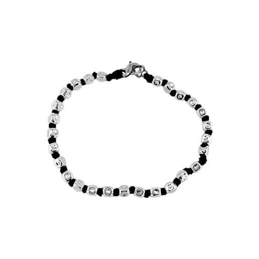 Spadarella Bracciale Spadino In Argento 925 Con Sfere E Cotone Blu – Lunghezza 19 Cm, Fatto A Mano In Italia