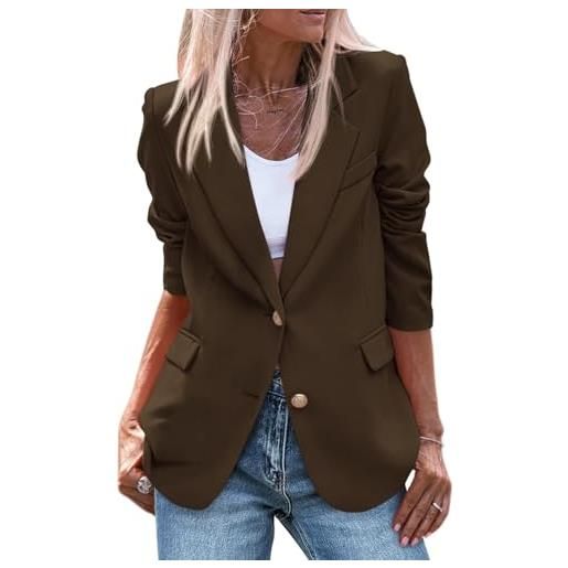 shownicer blazer donna manica lunga giacca moda casual ufficio business cardigan cappotti tinta unita slim fit cappotto outwear a caffè s