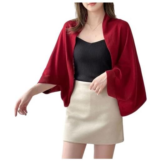 Generic scialle in finto pile caldo a doppio scopo, invernale morbido e leggero, coprispalle con maniche, caldo e leggero maglione cardigan, rosso, etichettalia unica