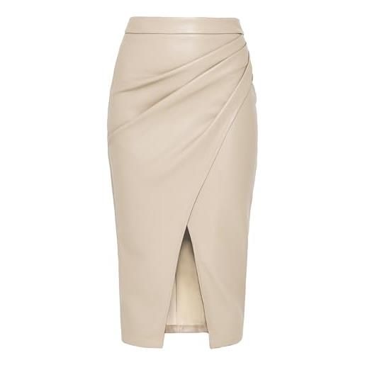 MAOAEAD gonne lunghe in pelle da donna a vita alta plissettata con fessura in ecopelle gonna midi elegante gonna a matita aderente nera autunnale