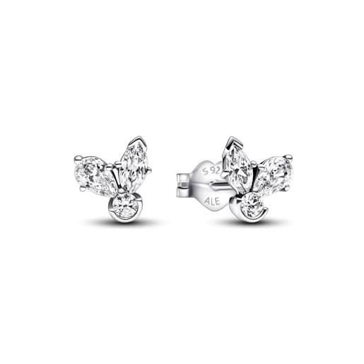 PANDORA timeless orecchini a bottone herbarium cluster in argento sterling con zirconia cubica trasparente, borchie in argento sterling