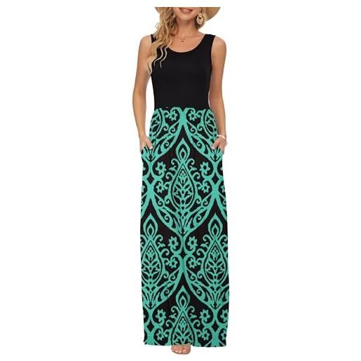 AUSELILY abito lungo senza maniche allentato senza maniche estivo tinta unita da donna abito lungo casual con tasche blu navy l