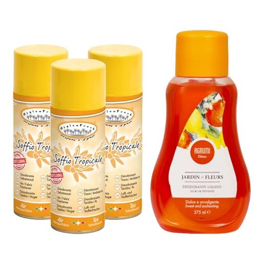 YESHI set 3pz deodorante salvatessuti soffio tropicale 150ml+ deodorante liquido 375ml (soffio tropicale)