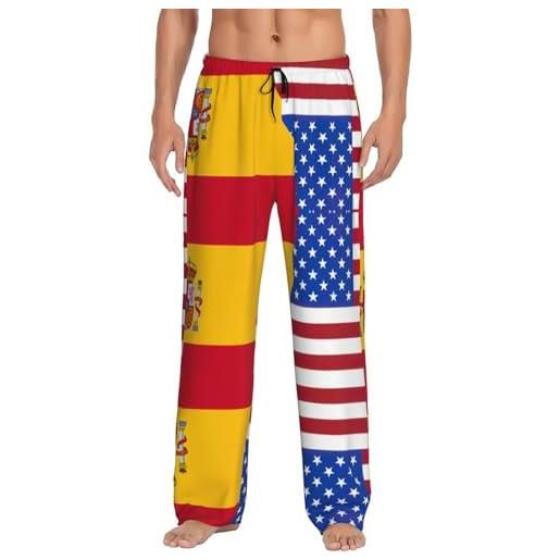 JEJEA pantaloni pigiama da uomo con stampa bandiera della spagna americana, caldi pantaloni da pigiama da uomo con tasche con coulisse comodi, nero , xl