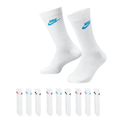 Nike dx5025-9 paia di calzini sportivi - bianco/nero/multicolore - sportswear everyday essential crew calzini 34/38/42/46/50 - donna, uomo, unisex, multicolore, 46-50
