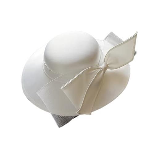 Hdhdeueh cappello a cilindro da donna in raso con fiocco francese, per banchetto, abito da sposa, cappello fedora nero, bianco, taglia unica