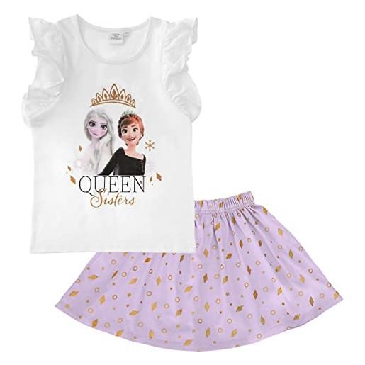 Disney frozen - set di 2 magliette e gonna anna e elsa, bianco-viola, 116 cm