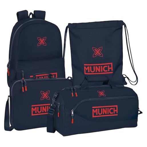 Safta | pacchetto completo cole munich flash borsa sportiva, portafoglio extrascolastica, sacco piatto, zaino adapt. Carrello - pack monaco design unico e licenza ufficiale, multicolore, st, classico