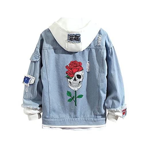 Lemany felpa con cappuccio da donna in denim con teschio giacca da camionista in denim lavato con teschio felpe con cappuccio da donna capispalla cappotti