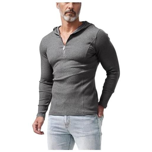 Muscle Alive uomo moda felpe quarter zip up atletico fitness felpe con cappuccio pullover manica lunga slim fit bianco m