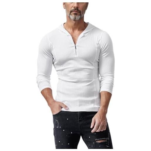 Muscle Alive uomo moda felpe quarter zip up atletico fitness felpe con cappuccio pullover manica lunga slim fit bianco xl