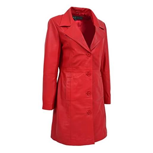 A1 FASHION GOODS trench da donna in vera pelle aderente lungo al ginocchio casual parka jacket lacey, rosso, 12