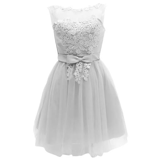Amosfun abito da damigella in pizzo corto abito da sera elegante da sera slim da sposa senza maniche morbidi (grigio, taglia xs)
